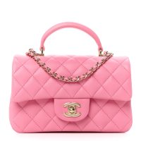 Chanel  Lambskin Quilted Mini Top Handle Rectangular Flap Pink